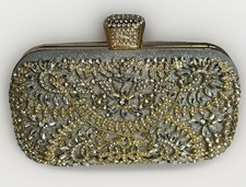Silver Gold Crystal Rhinestone Embellished Clutch Bridal Evening Formal Wedding