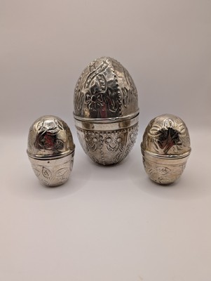 3 Vintage 20er Art Deco Silber Metall Osterei Vorratsdosen Schmuckkästchen