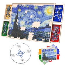 Rotatable 360-Degree Wheels Puzzle Board with Drawers and Cover 1000 Pieces L...