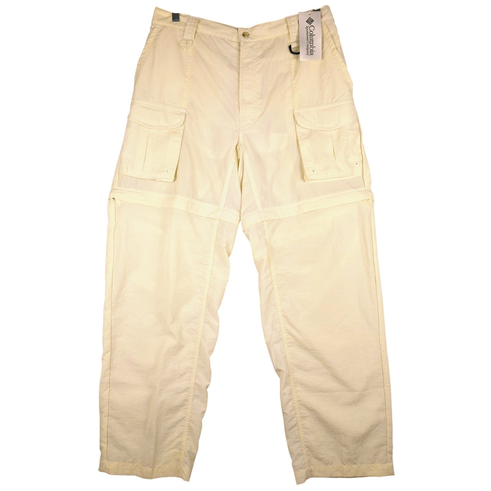 Columbia PFG Convertible Fishing Pants Mens L Chalk Nylon Cargo Utility