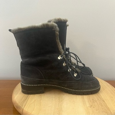 Stuart Weitzman Luge Fur Lined Dark Blue Suede Lace Up Boots Women s Size 8.5 M