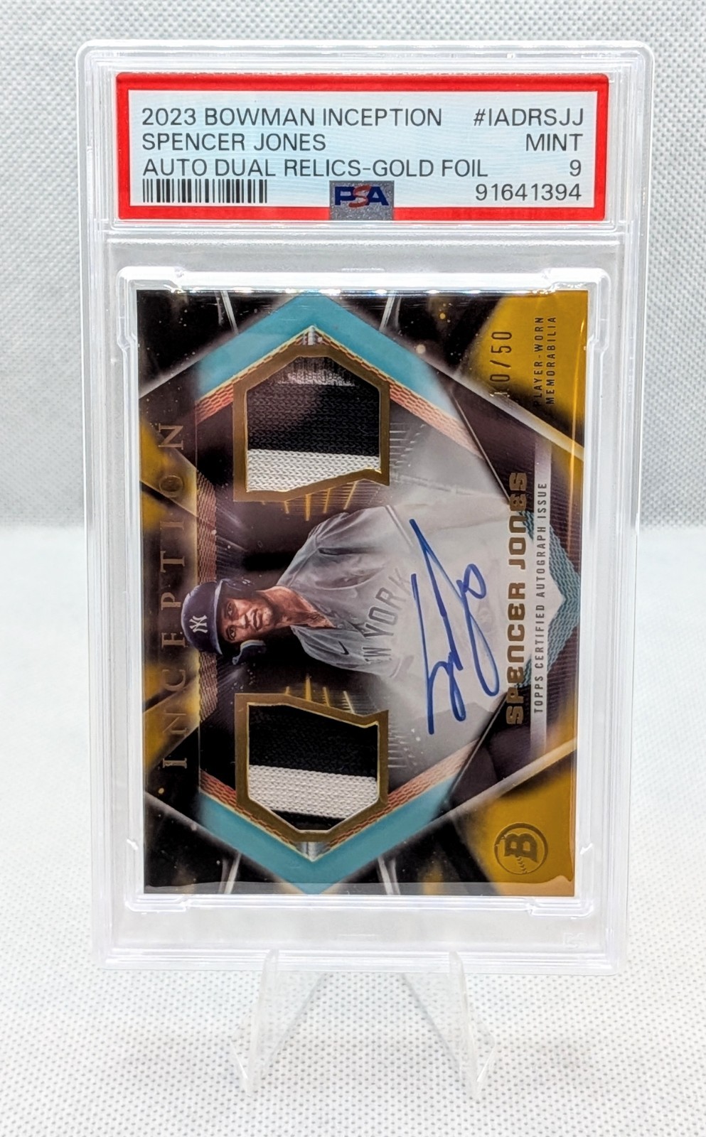 Spencer Jones 2023 Bowman Inception - Gold Relic Auto /50 | PSA 9 | Yankees 🔥 view 5