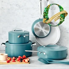 GreenPan Nova 10 Piece Cookware Pots & Pans Set, Deep Teal