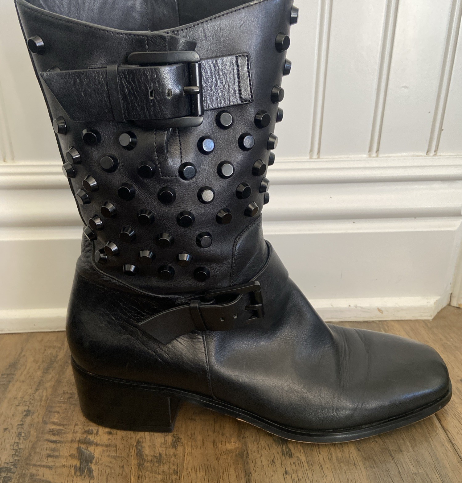 MICHAEL by Michael Kors Bryn Black Leather Studded Moto Biker Boots Size 9 1/2. thumbnail 6