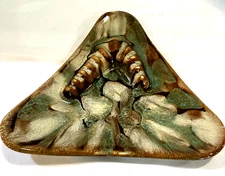 Vintage Dryden Pottery MCM Triangle Shape Brown Green Ashtray Hot Springs AR