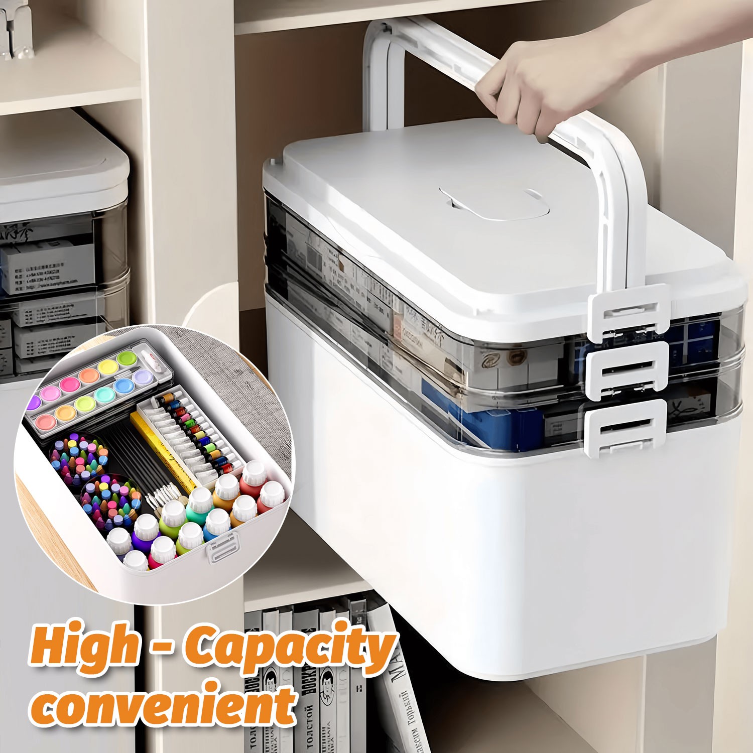 1pc Large Capacity Medicine Storage Box With Easy-Grip Handles Travel&Office Use