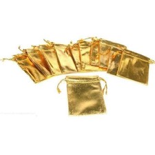 12 Gold Metallic Gift Bags Drawstring Pouches Jewelry
