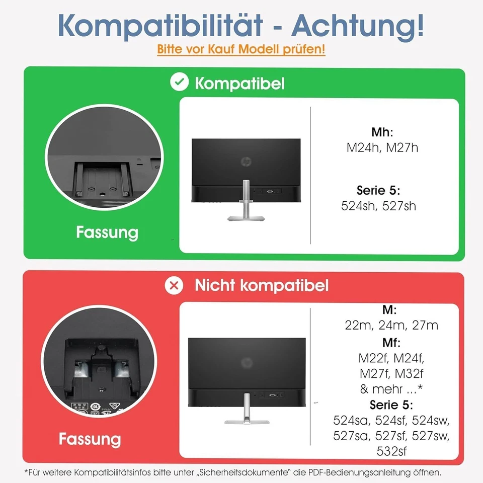 HP M27h, M24h, 524sh, 527sh Monitor VESA Adapter - 75x75mm - Bild 2 von 4