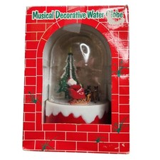 Vtg Musical Christmas Santa Snow Globe Water Sleigh Reindeer in Box Retro Kitsch