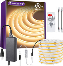 16.4Ft COB LED Strip Lights 3000K Dimmable Kit With Remote 24V Power Supply UL