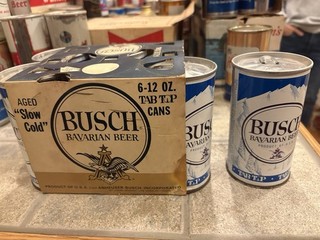 BUSCH 6 PACK EARLY ZIP TAB TOP STRAIGHT STEEL B/O BEER CANS 5 CITY LOS ANGELES