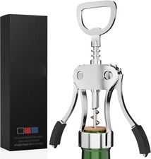 Easy Use Wine Opener, Heavy Duty Corkscrew, Removes Caps, Black