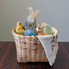 Easter-Themed Handcrafted Basket with Bunny, Egg, Chick and Embroidered Cloth