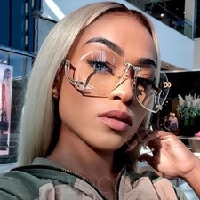 Rimless Sunglasses Irregular Frame Gradient Lens UV400 Women Party Glasses