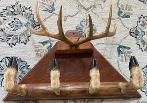 Vintage Taxidermy Deer Antler Hoof Coat Rack Hat Rack Man Cave Bar
