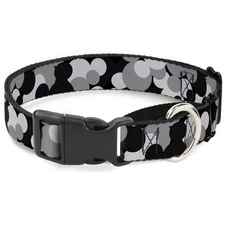 Plastic Martingale Collar Mickey Mouse Head Stacked Black/Grays Medium 11-17"