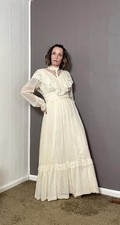 1970's Cream Victorian Prairie Dress size S/M 70s Boho Edwardian Style