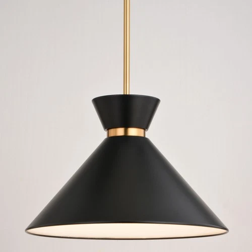 Vaxcel Lighting P0398 Racine 15"W Pendant - Matte Black / Natural Brass - Picture 4 of 12