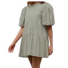 Moon River Sage Puff Sleeve Babydoll Dress M