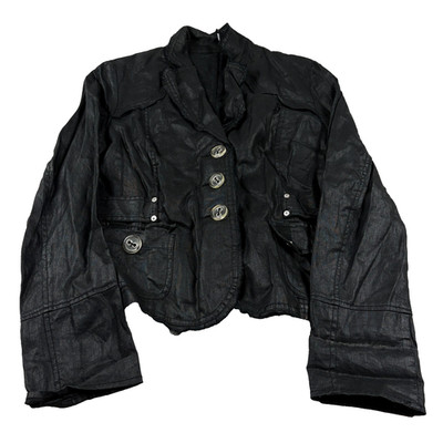 Avant Garde Black Cropped Jacket Distressed Buttons Artwear Gothic Blazer