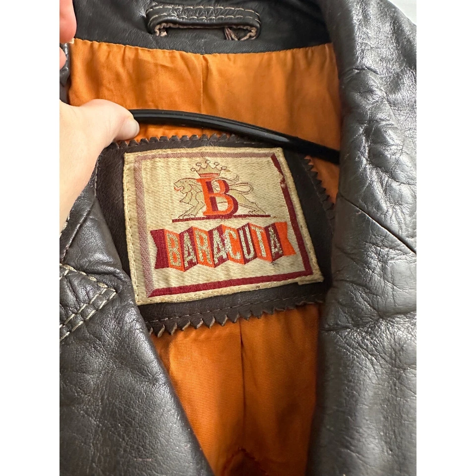 Vintage Baracuta Trench Coat Mens 40 Brown Leather Double Breasted Buckle Duster - Image 2 of 4