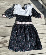 Vintage Prairie Style Long Girls Dress Navy and Pink Size 6x