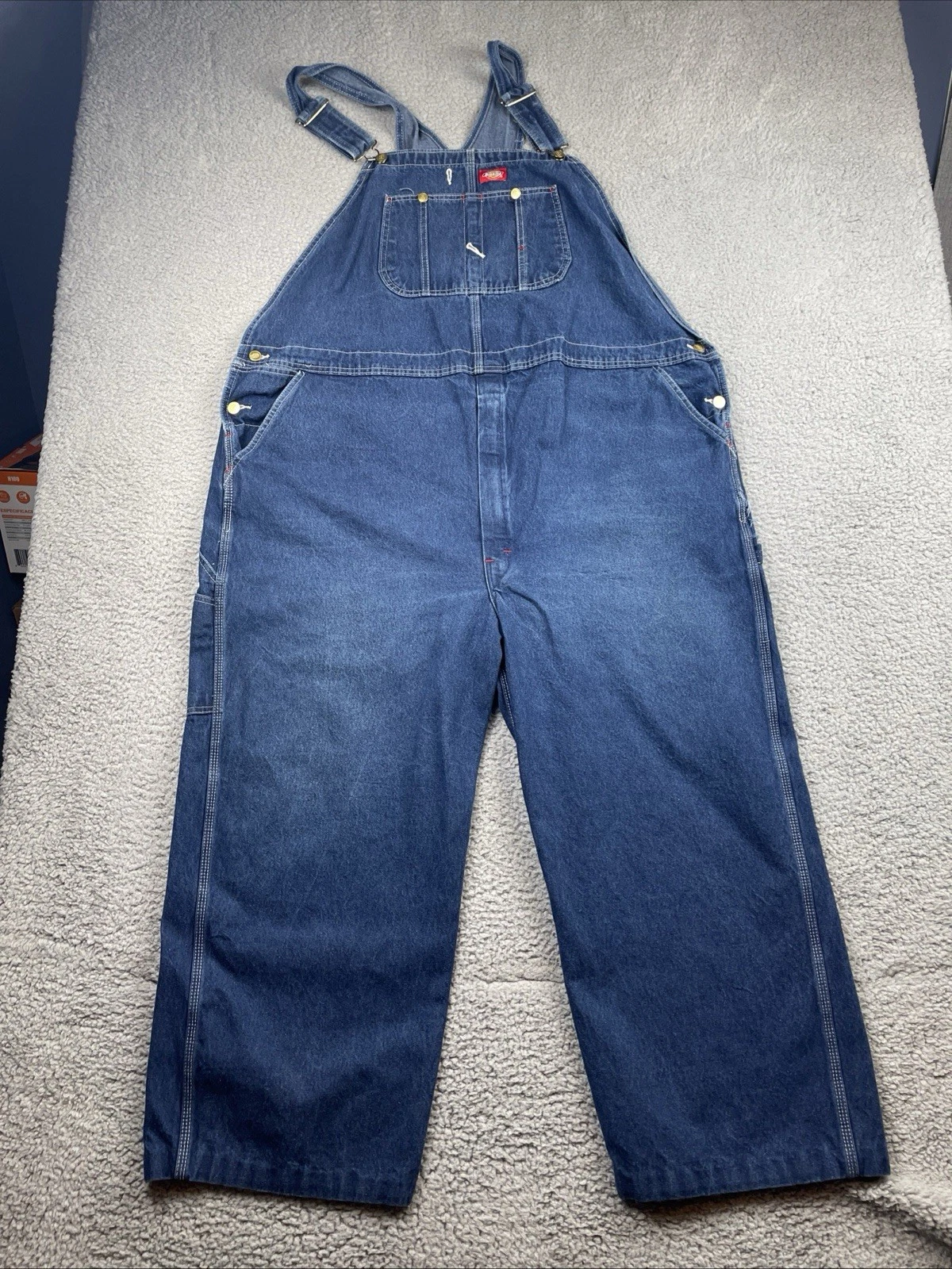 Dickies Mens Bib Overalls 50x30 Blue Denim Work Farm Outdoor Hemmed W916CPC