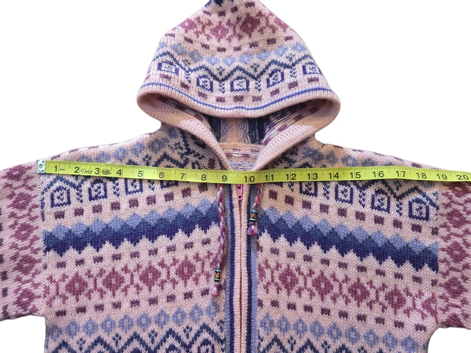 Vintage Aztec Alpaca Wool Zip Up Hoodie Sweater Womens Small Pink Knit 90s RARE - Image 4 of 4