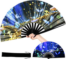 13  Large Folding Hand Fan for Raves, UV Glow Rave Fan, Clack Fan for Women Men,