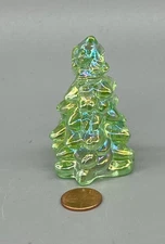 Christmas  Holiday  Tree 2.75” Apple Green Carnival Glass Mosser USA Miniature