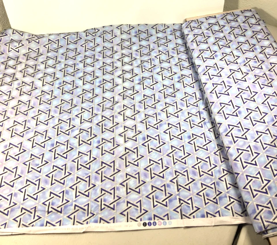 VTG Beth Ann Bruske STAR OF DAVID For David Textiles Cotton Fabric 8 Yards Blue - Image 3 of 4