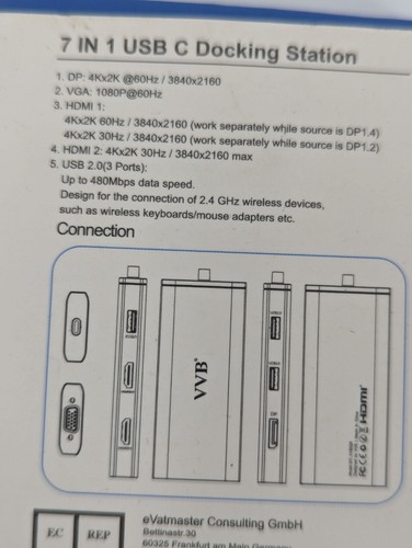 VVB 7 in 1 USB-C Hub Thunderbolt 3 Laptop Tablets Dual Monitor Adapter New - Picture 7 of 8