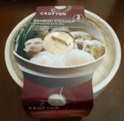 NEW Bamboo Dumpling Rice Veggie 8'' Inch Steamer 2 Tier System w/Lid Crofton NIP