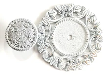 Vintage Allison Ornate Drawer Pulls Knobs Backplates White French Provincial 3"