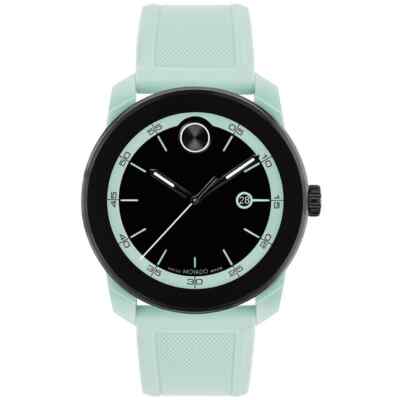 Movado Bold TR90 SWISS Quartz Mint Green Rubber Strap Date Watch