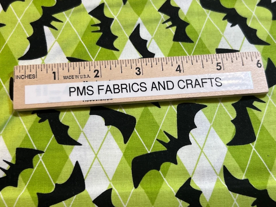 MODA Halloween Fab Boo 100% cotton fabric yard 36x44 GREEN 22481 16 Bats Bat - Image 2 of 4