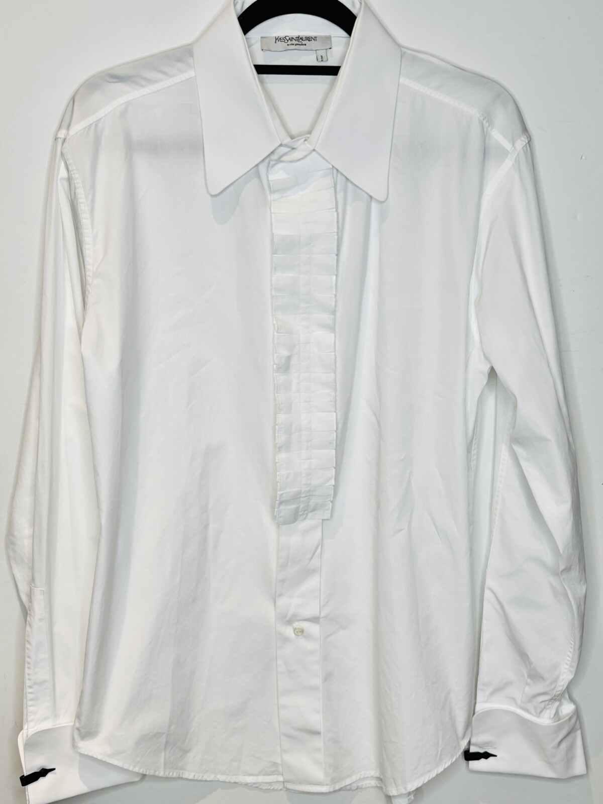 CAMICIA SMOKING YVES SAINT LAURENT RIVE GAUCHE BIANCA CON VOLANT * POLSINO MONOGRAMMA * M