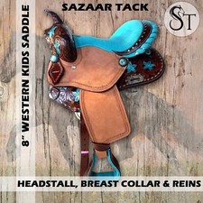 New 8" Western Leather Youth Kids Horse Pony Saddle Tack Set Floral Tooled Brown