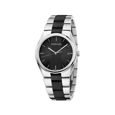 Women's CK Calvin Klein Contrast Watch K9E231B1 Black Steel SWISS MADE