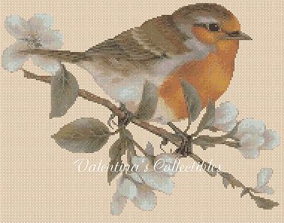 Robin in Blossoms Counted Cross Stitch CHART No.2-398