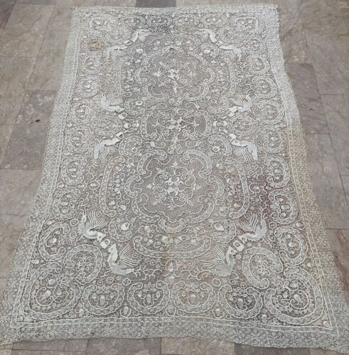 Antique French Hand Embroidered Linen Lace Tablecloth 145 X 225 Cm - 第 1/12 張圖片