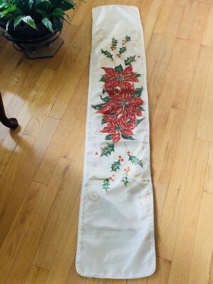 Christmas Table Runner, Holly & Berries- Glittered Front Satin Back, 70 x14  BIG