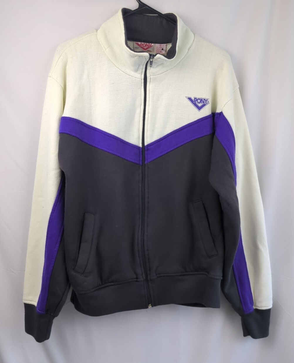 FELPA GIACCA PONY TRACK VINTAGE ANNI '80 Warm Up Geometrica Zip Up anni '90 taglia M