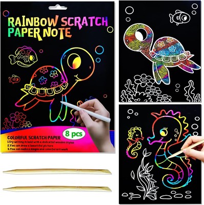 BAOXUE Scratch Art for Kids, Rainbow Scratch Paper Art Set, Scratch Coloring Boo
