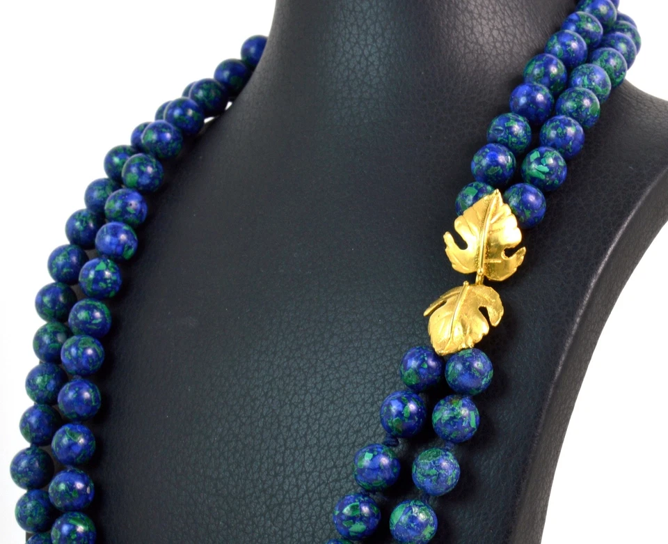 Collana a due fili in Azzurrite e chiusura in Argento 925 dorata. Made in Italy - Immagine 4 di 4