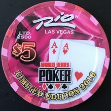 $5 Rio Casino Chip - Las Vegas - WSOP 2016 - 2 Red Aces - LTD