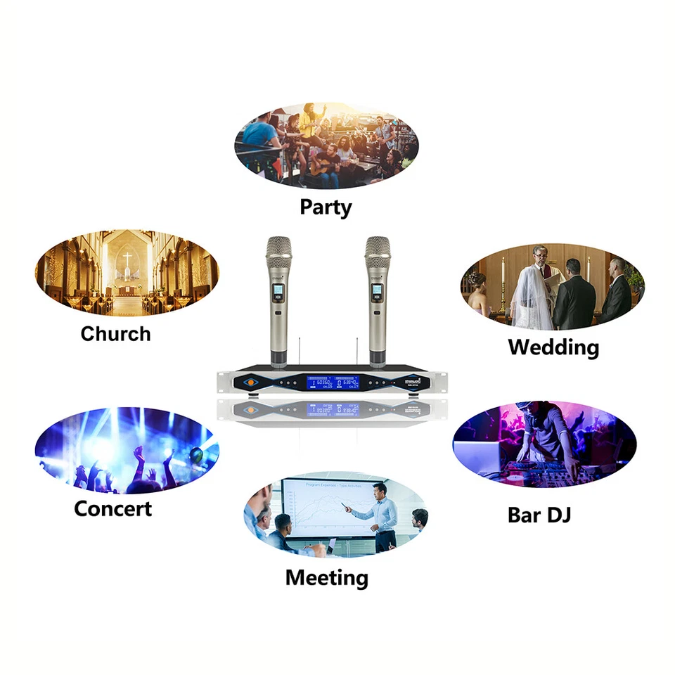 2CH UHF Handheld Wireless Microphones System 2 Channel Frequency Karaoke DJ Mics - Image 4 of 4