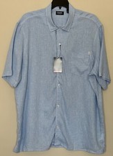NEW CHAPS Men's Short Sleeve LINEN Dress Shirt Size 2XL Blue with Pocket