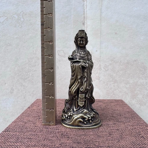 Antica vecchia statuina e statue cinese in rame la dea del mare dio Mazu - Foto 8 di 8