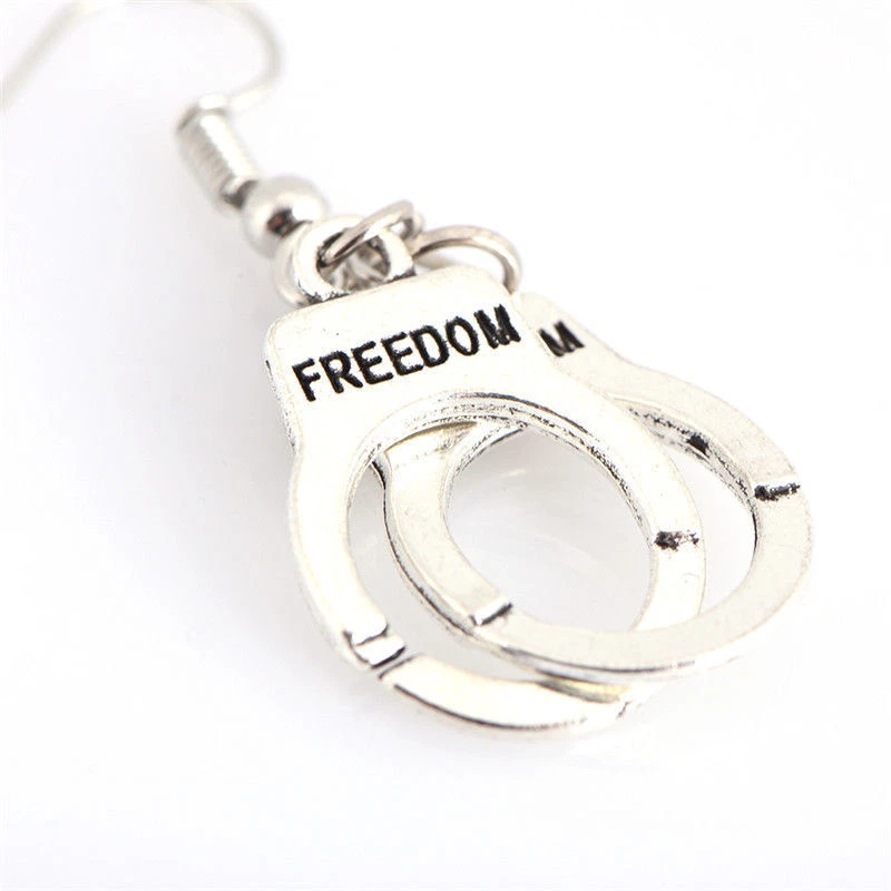 Freedom Handcuff Dangle Earrings Pair Partners in Crime Jewelry Tibetan Silver - Image 4 of 4